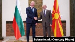 Претседател на Собранието на Северна Македонија Талат Џафери и претседателот на Народното Собрание на Бугарија, Росен Жељасков, Скопје, Северна Македонија, 14 ноември 2023.