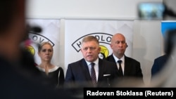 Robert Fico govori na konferenciji za novinare neposredno pre pucnjave 15. maja.
