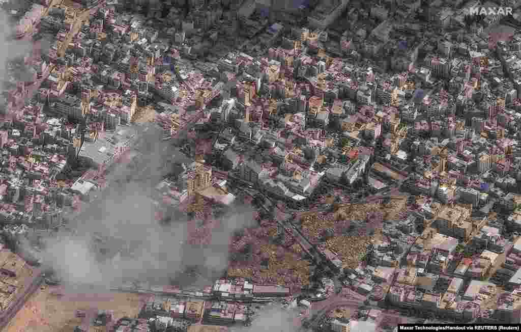 Satelitska slika prikazuje bolnicu Al-Ahli u Gazi nakon što je stotine Palestinaca ubijeno u eksploziji za koju su izraelski i palestinski zvaničnici okrivili jedni druge, 18. oktobra 2023. 