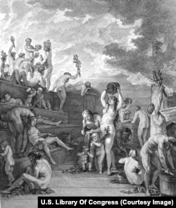 Prikaz ruske banje iz knjige Jean-Baptiste Chappe d'Auterochea na njegovom putovanju u Sibir 1761. godine.