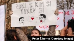 Učesnici protesta u Ljubljani zatražili su izvinjenje gradonačelnika Zorana Jankovića zbog podrške predsedniku Srbije Aleksandru Vučiću, 8. februara 2025. 