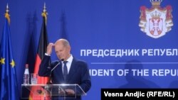 Nemački kancelar Olaf Šolc tokom prethodne posete Beogradu u maju 2022. 