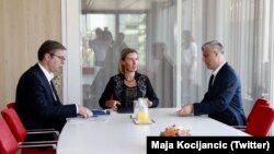 Federika Mogerini sa predsednicima Srbije i Kosova, Aleksandrom Vučićem i Hašimom Tačijem