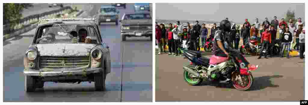 Lijevo: Bagdad, 24. oktobar 2003. Desno: Izložba motora, 8. februar 2013.