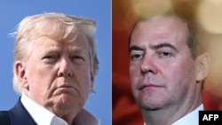 Американскиот претседател Доналд Трамп (лево) и рускиот поранешен претседател Дмитриј Медведев ( десно) кој сега е заменик-претседател на Советот за безбедност на Русија