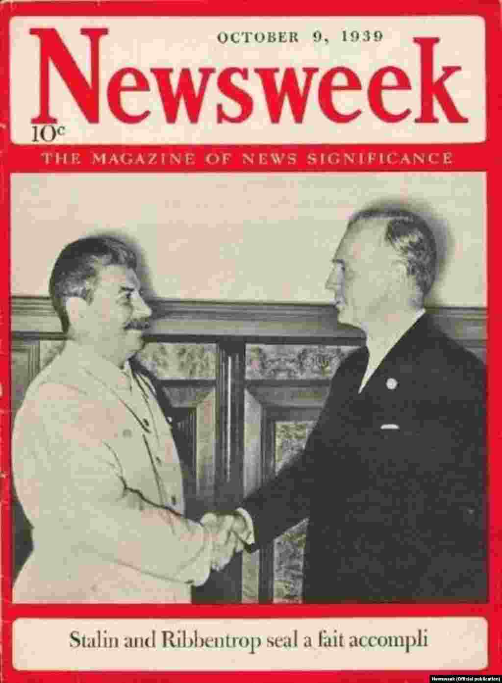 Сталин белән Риббентроп фотосы 1939 елның 9 октябрендә басылган &quot;Newsweek&quot; журналы тышлыгында.