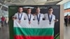 Боян Ценов, Мартин Замфиров, Стоян Добрев и Димитър Оронов на летището в София след Международната олимпиада по биология, 27 юли 2025 г.