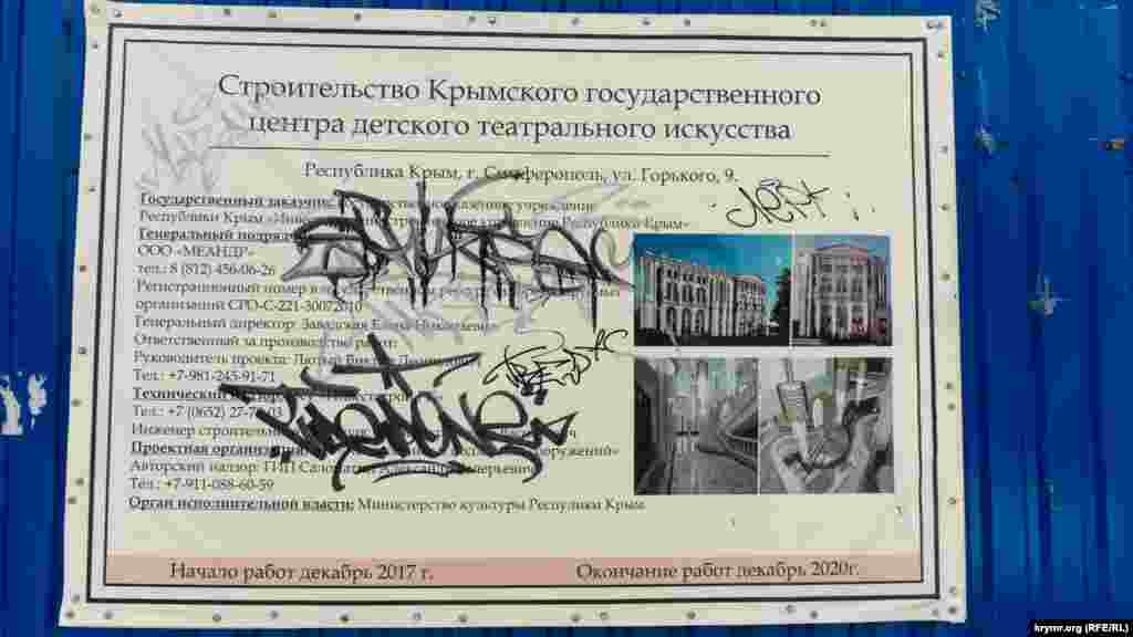 Спочатку будівлю Центру компанія «Меандр» з Санкт-Петербурга повинна була добудувати у 2019 році, на його будівництво було виділено понад 930 мільйонів рублів. У травні 2019 на будівництві виявили порушення, а в березні 2020 року російський глава Криму Сергій Аксенов повідомив, що «у підрядника виникли проблеми з грошима». Нещодавно російський суд визнав фірму «Меандр» неспроможною. Зроблено це було після безлічі скандальних історій з розривом державних контрактів, кримінальною справою, затягуванням і перенесенням термінів. Віцепрем'єр російського уряду Криму Євген Кабанов на нараді про перебіг реалізації інфраструктурних проєктів заявив, що з 2022 року будівництво мають намір відновити