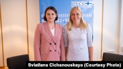 Сьвятлана Ціханоўская і міністар замежных спраў Фінляндыі Эліна Валтанэн. Хэльсінкі, 31 ліпеня 2025