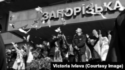A rally in Zaporizhzhya Oblast, in Ukraine's mainly Russian-speaking east.