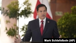 U.S. Secretary of State Marco Rubio speaks during a joint press conference with Costa Rican President Rodrigo Chaves on February 4. 