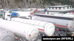 Georgia -LPG trucks at a Georgian-Russian border checkpoint, July 8, 2025.