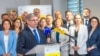 Partidul de guvernare a mers primul la CEC cu cererea pentru înregistare și lista pentru parlamentarele din toamna 2025. În imagine: Igor Grosu, președintele PAS, la conferința de presă a partidului de prezentare a listei electorale, Chișinău, 20 iulie 2025