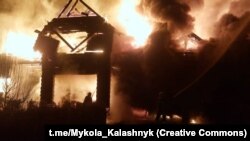 Украина - Руски дрон предизвика пожар во регионот на Киев, 25 февруари 2025 година.