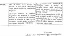 Minuta ședinței în care se precizează că procuroul Ban a plecat din întâlnire
