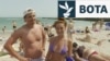 Ukrainian tourists at one of Odesa's beaches on the Black Sea.