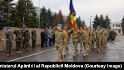 Imagine de la ceremonia de detașare a celor 18 militari moldoveni în misiunea din Bosnia și Herțegovina, 3 aprilie 2025.